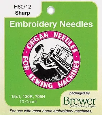 10 pack - 80/12 Sharp - Home embroidery machine needles - Brewer - 6692