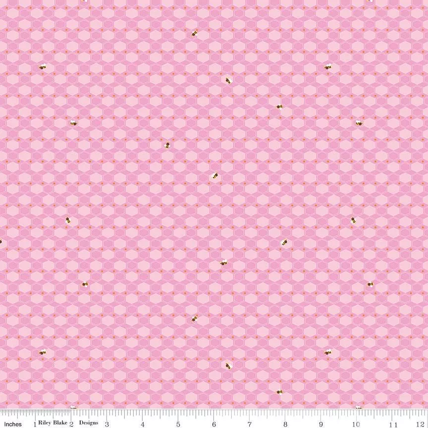 100 Aker Woods Honey Hex Pink Yardage C15715-Pink Sold in 1/2 yard increments cut continuously