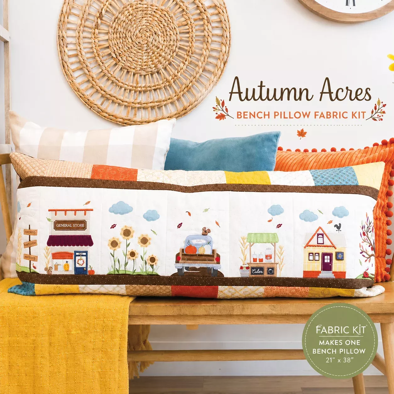 Autumn Acres Bench Pillow Fabric Kit - 16in x 38in finished size by Kimberbell Designs | Maywood Studio