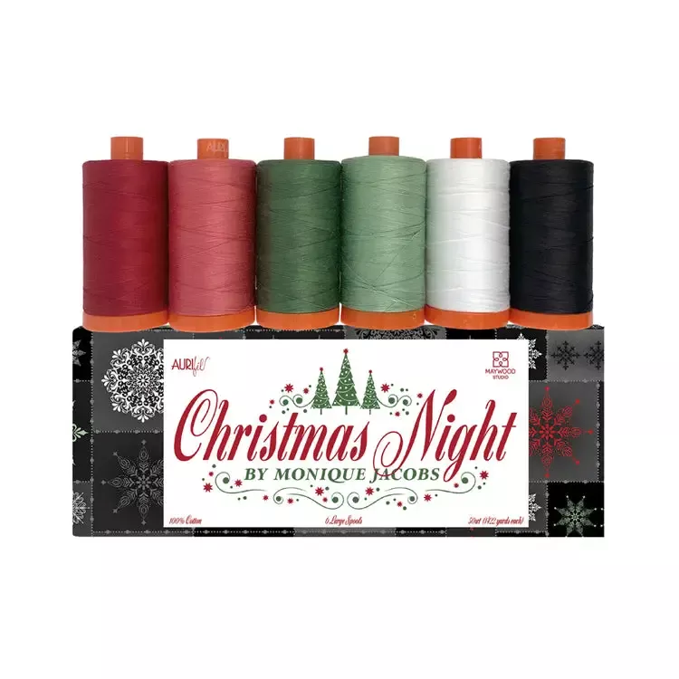 Christmas Night by Monique Jacobs, 50wt Cotton Thread Set by Aurifil