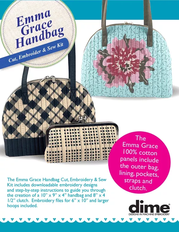 Emma Grace Cut & Sew Handbag Embroidery Kit - DIME - Floral & Tartan - DZN-EG-BUN