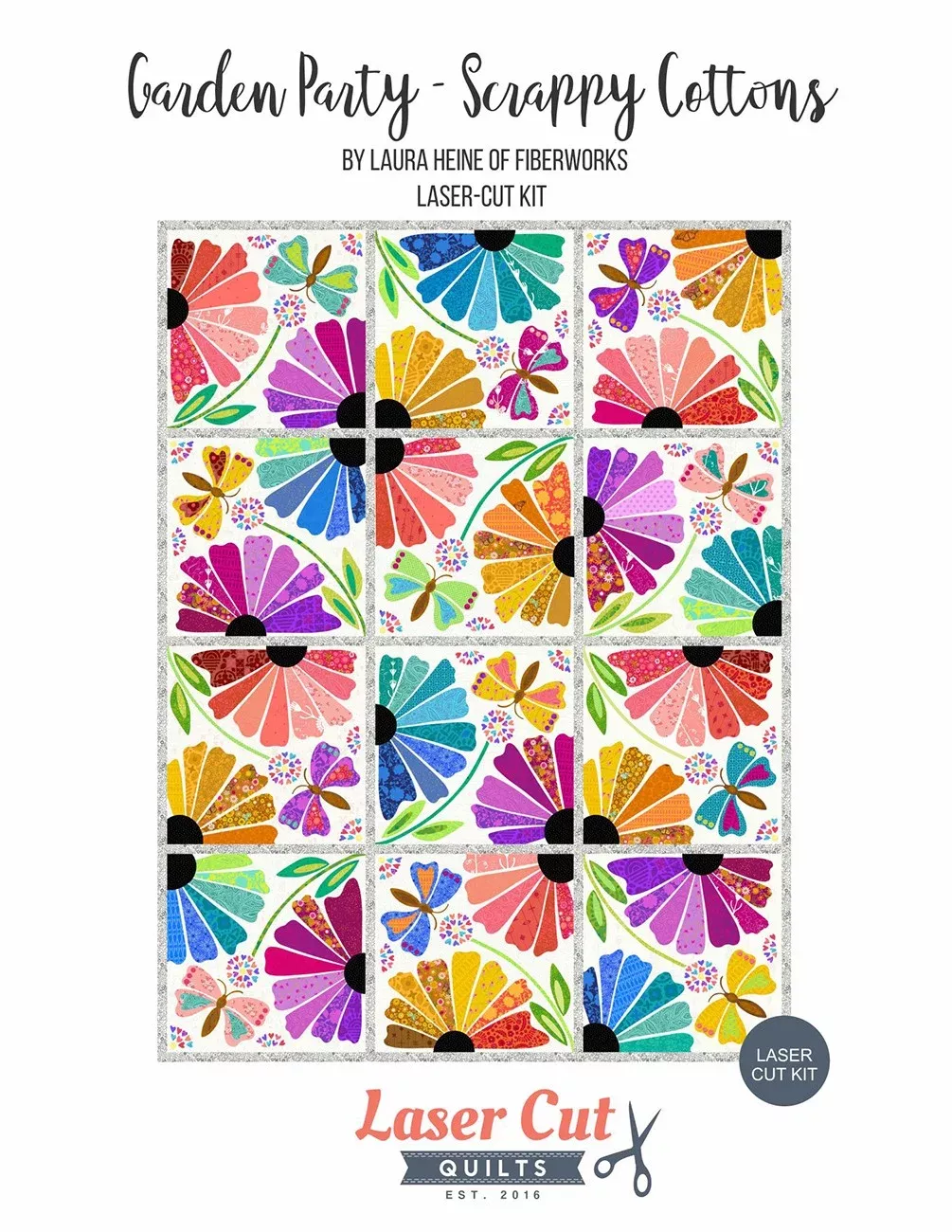 Garden Party Scrappy Cottons Laser-cut Quilt Kitby Laura Heine of Fiberworks| Laser Cut Quilts