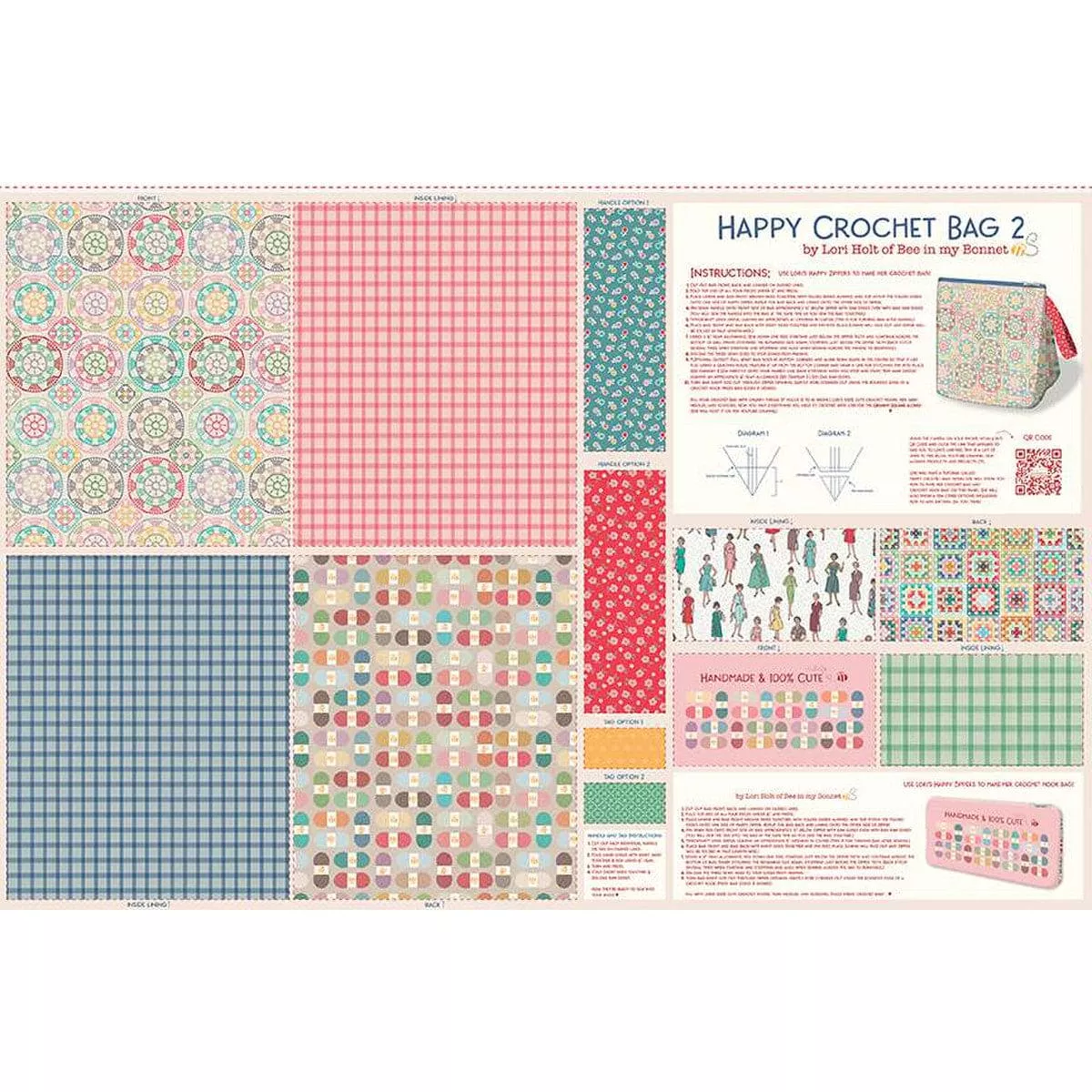 Happy Crochet Bag 2 - Home Decorator Fabric - per panel - Lori Holt for Riley Blake Designs - 36" x 54" - HD15325-Panel