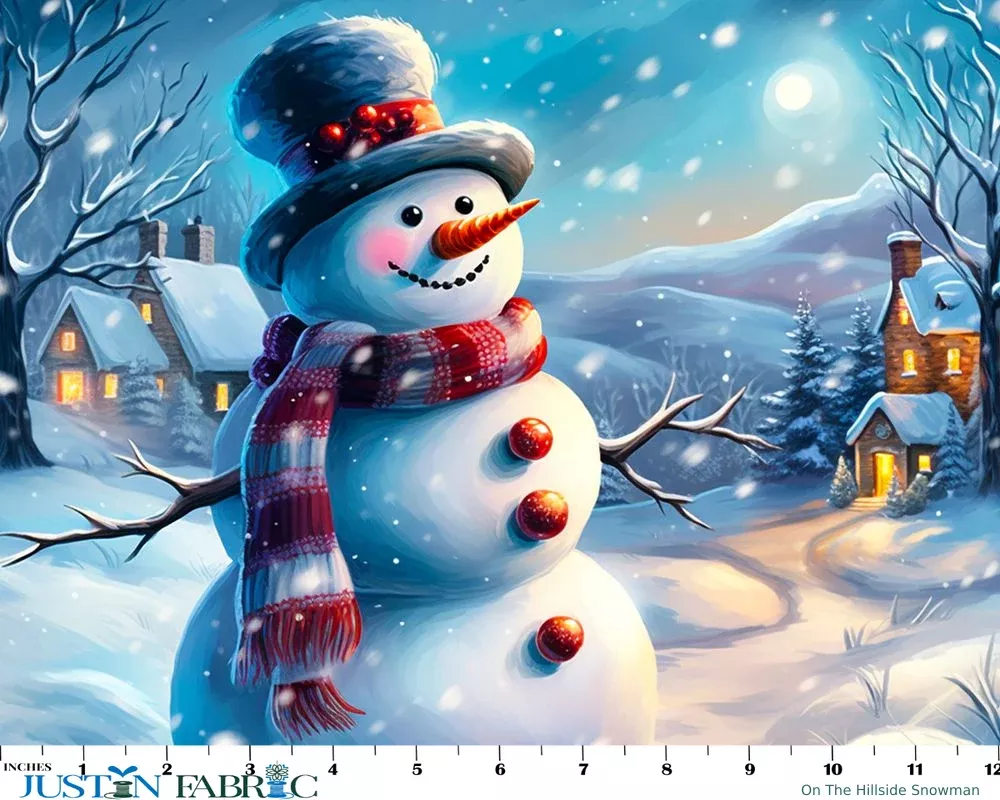 On The Hillside Snowman Panel by Shawna Stewart (AL-6917-4C) | David Textiles