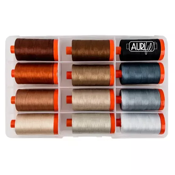 Perfect Box of Neutrals by Pat Sloan, 50wt Cotton Thread Set by Aurifil