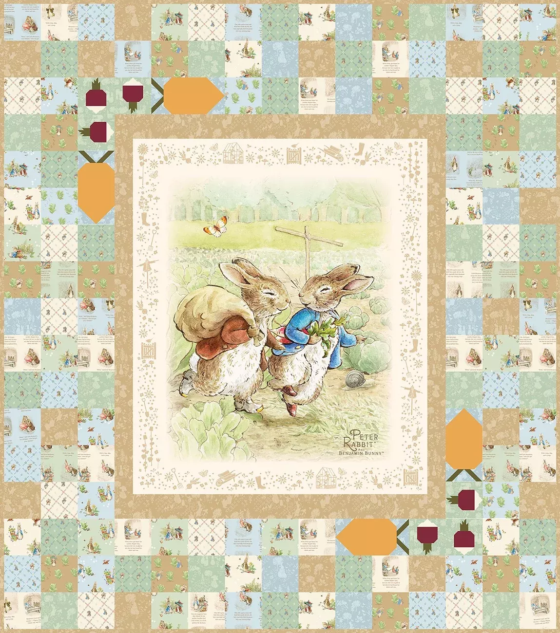 Peter's Garden Adventures Quilt Kit featuring Peter Rabbit & Benjamin Bunny by Beatrix Potter | Riley Blake Designs
