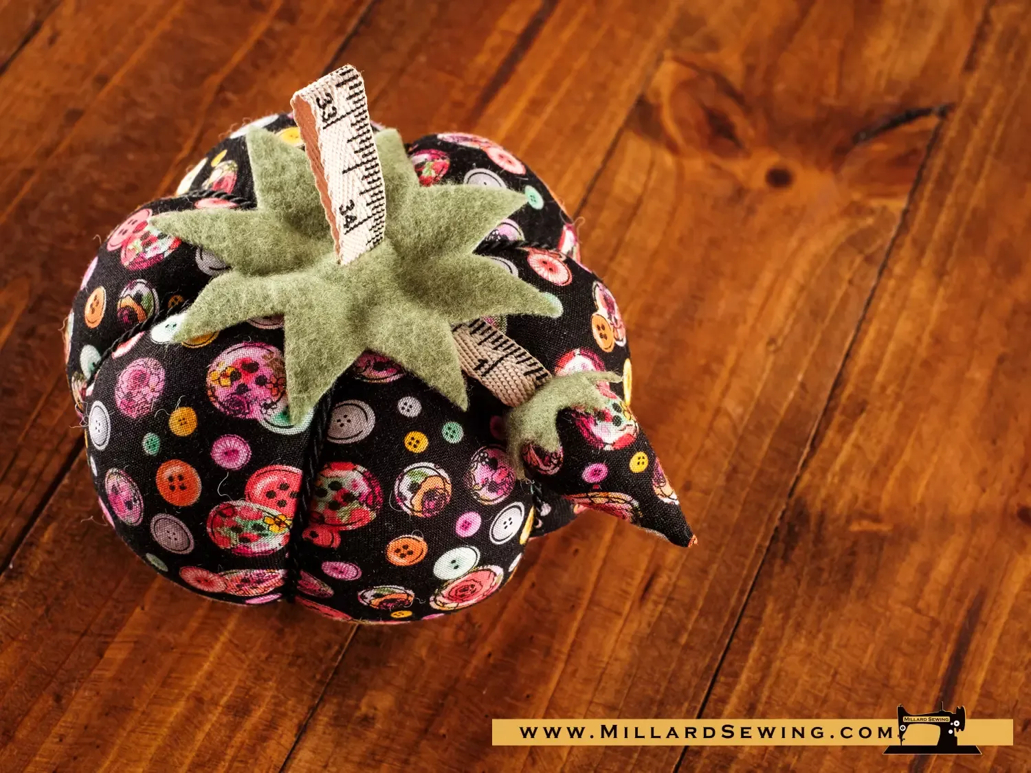 Pincushion, Extra Large in Black Button Fabric by Dritz