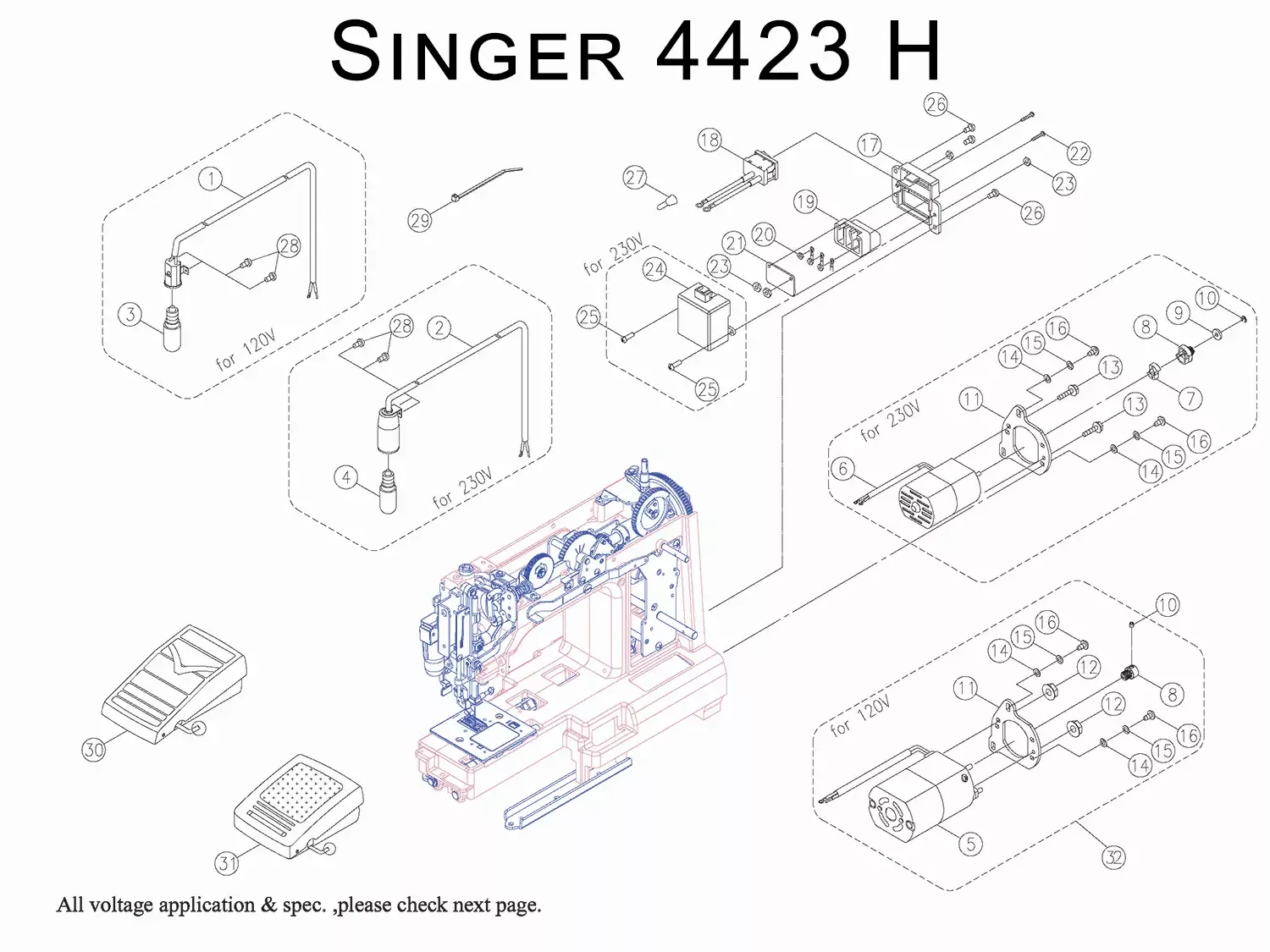 Receptacle Holder For Singer 4423 Sewing Machine