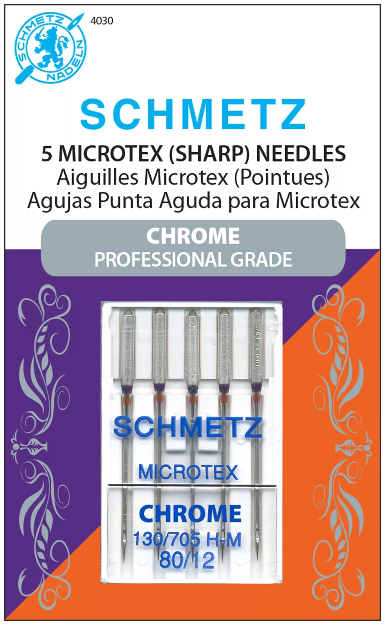 Schmetz Chrome Microtex Needle 5 ct, Size 80/12 | Schmetz