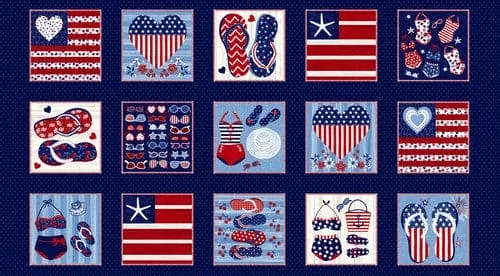 Star-Spangled Beach - Per Panel - by Sharon Lee for Studio E - Patriotic Panel - 7490-77-Navy