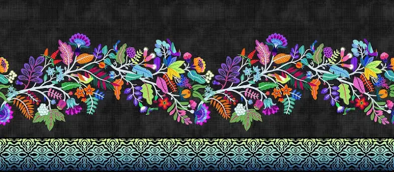 Teapot Sampler - Jason Yenter - In the Beginning Fabrics - 2TPS1 - Floral border print on black