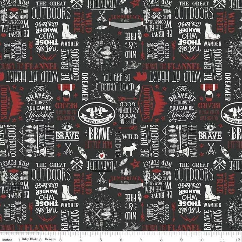 Woodsman - per yard - by Lori Whitlock for Riley Blake Designs - text - C13762 BLACK